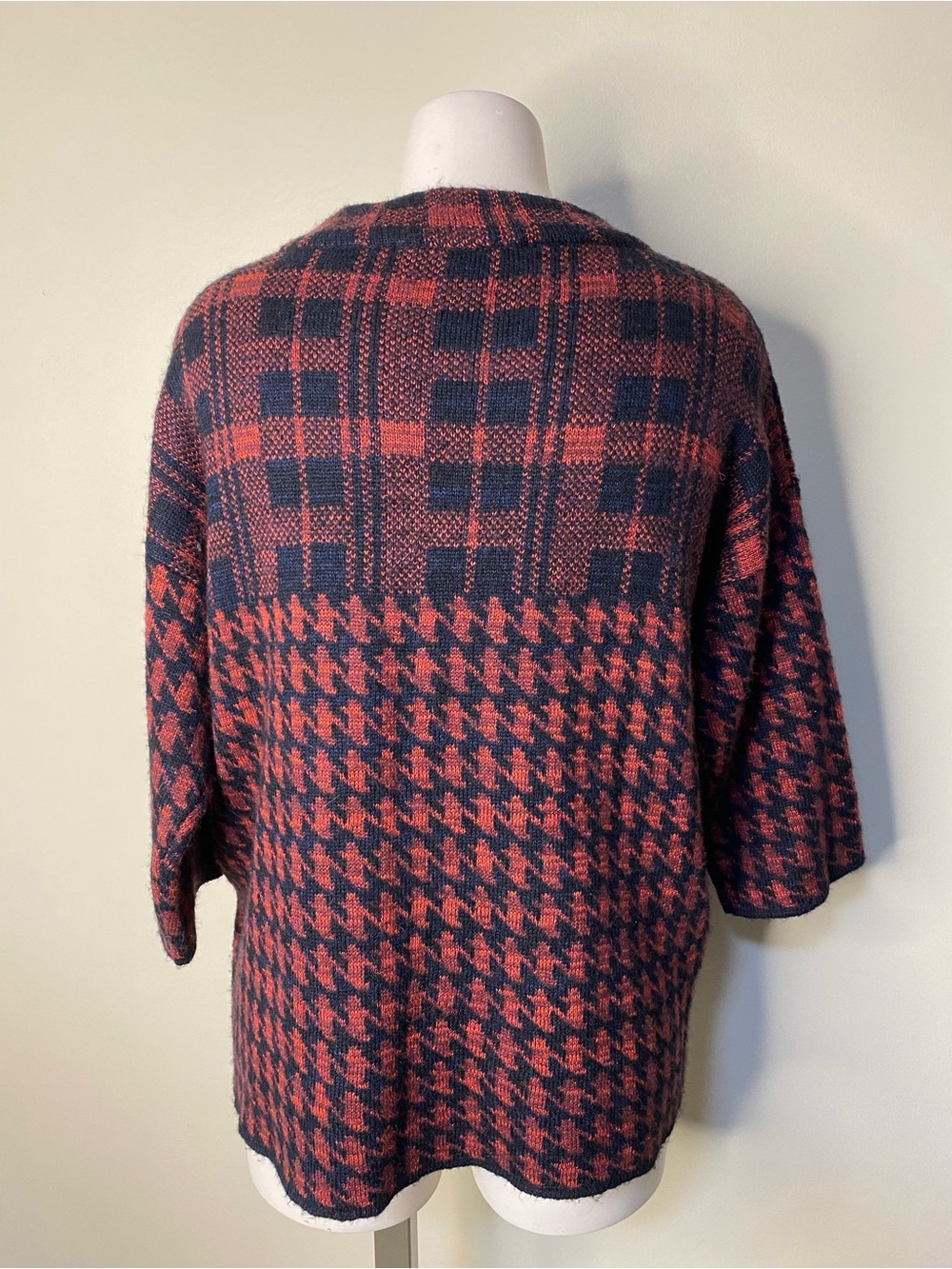 French Connection Wool Alpaca Plaid Houndstooth Sweater oversized Size S - Picture 4 of 5